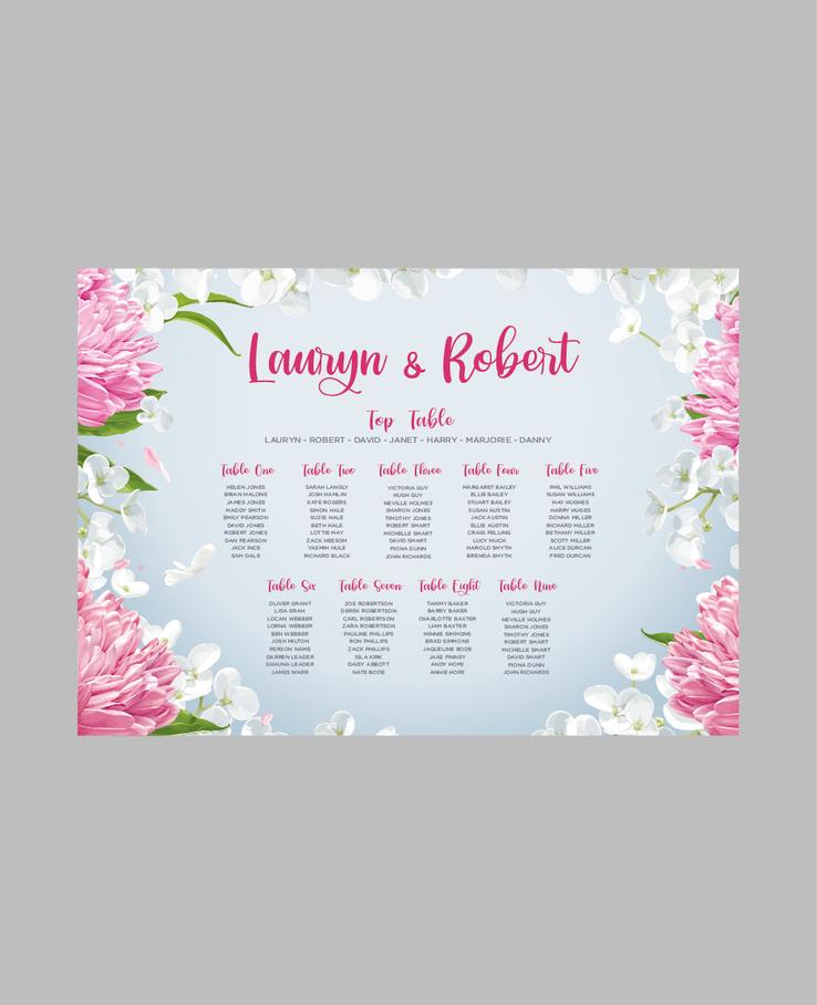 Painted Floral stationery seating plan