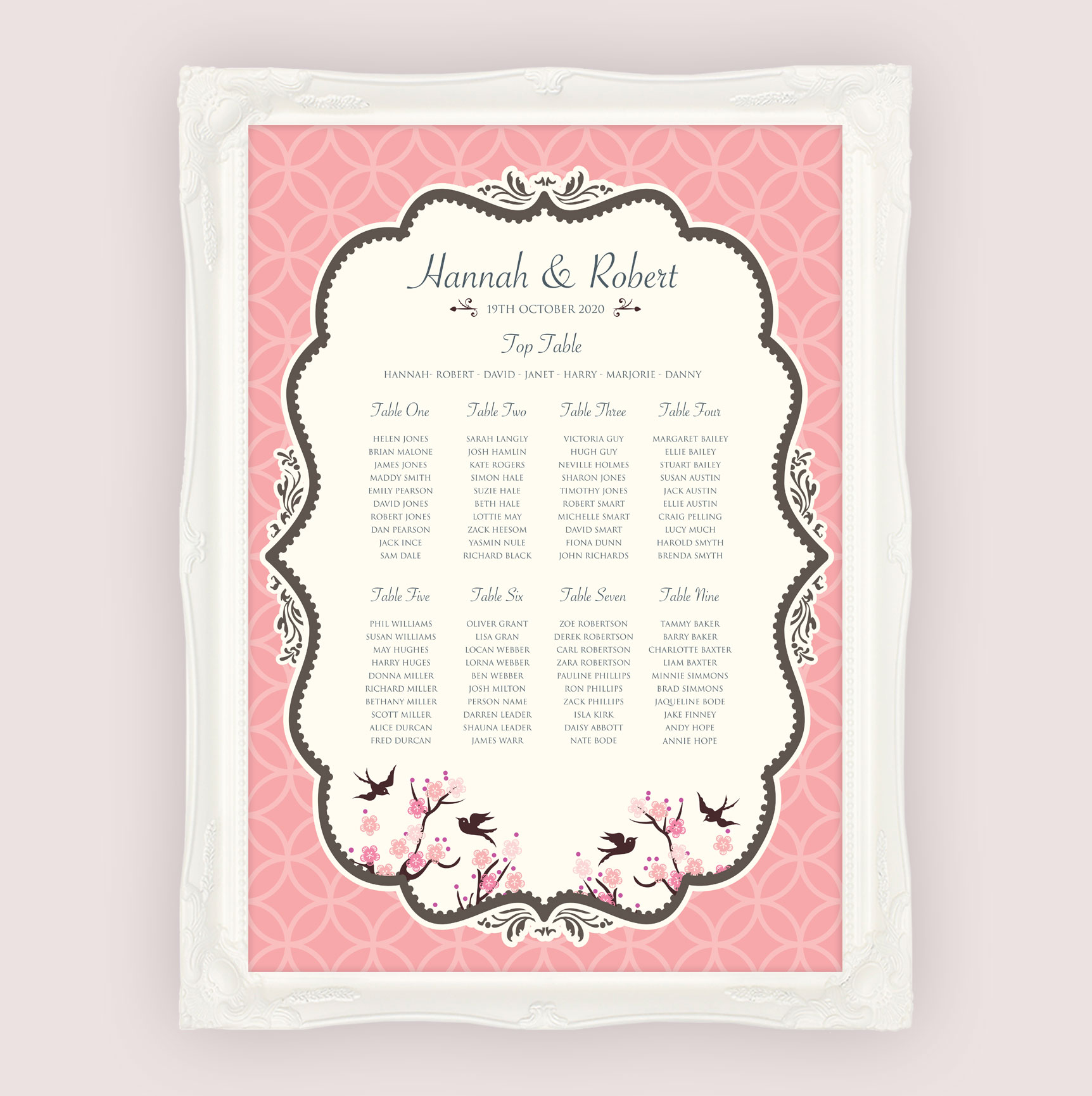 Vintage Swallows Wedding Seating Plan