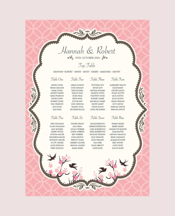 Vintage Swallows Wedding Stationery Seating Plan