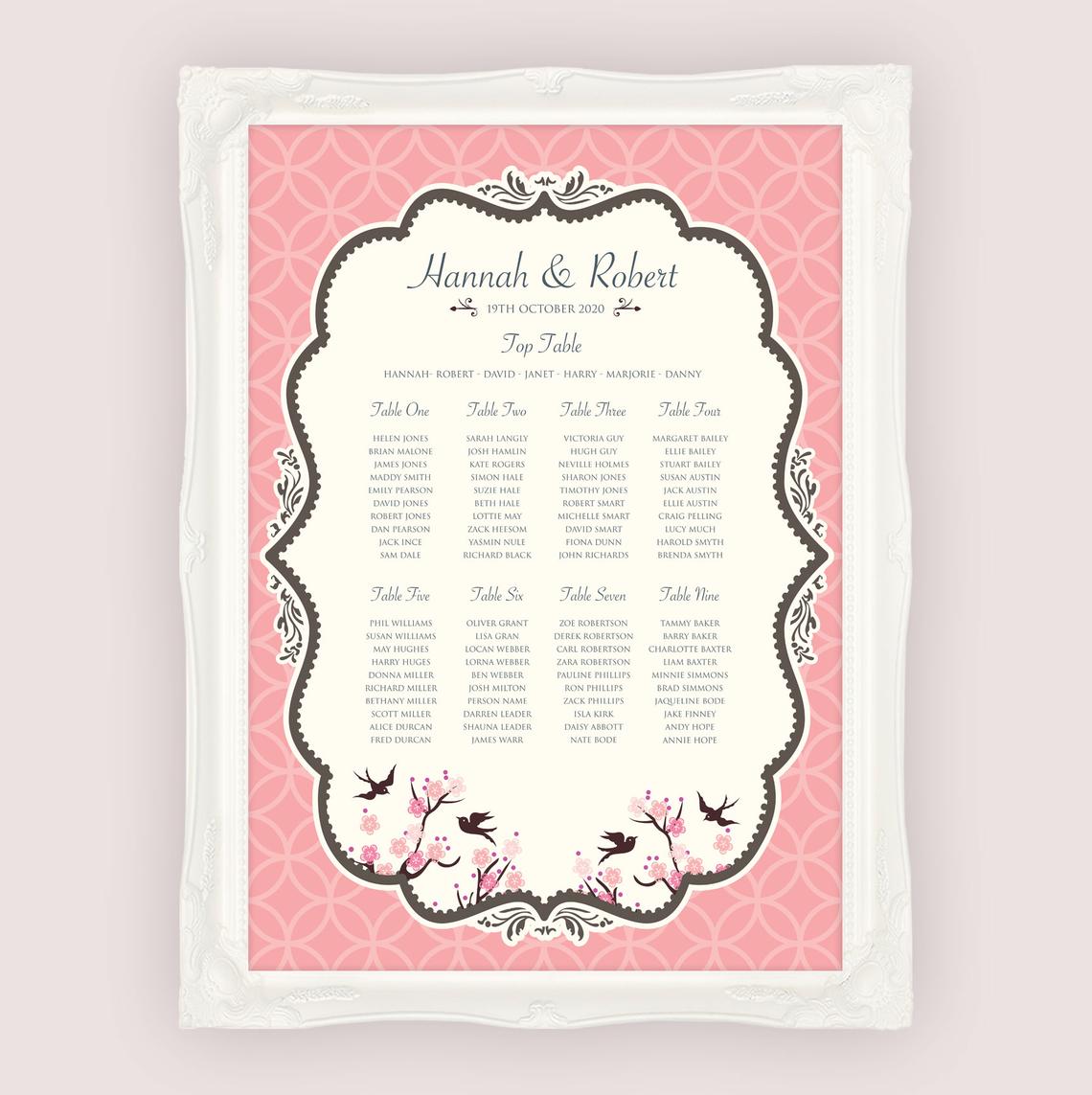 Vintage Swallows Wedding Stationery Seating Plan