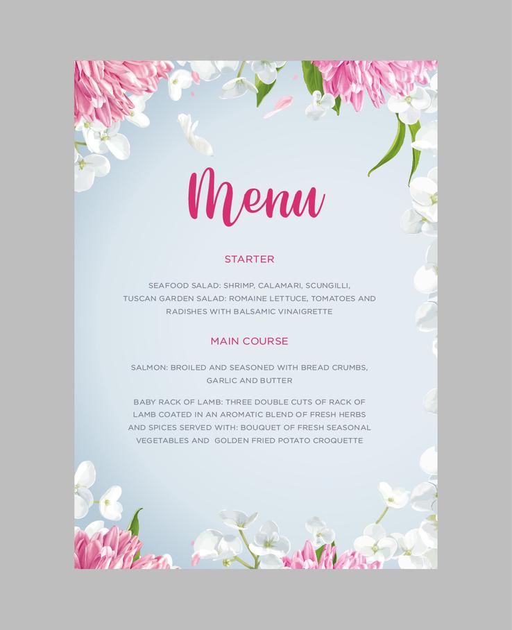 Painted Floral stationery menu card