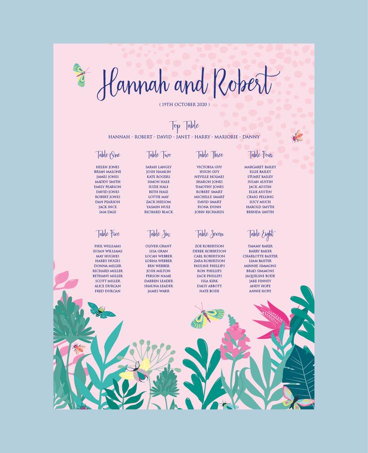 Exotic Foliage stationery seating plan