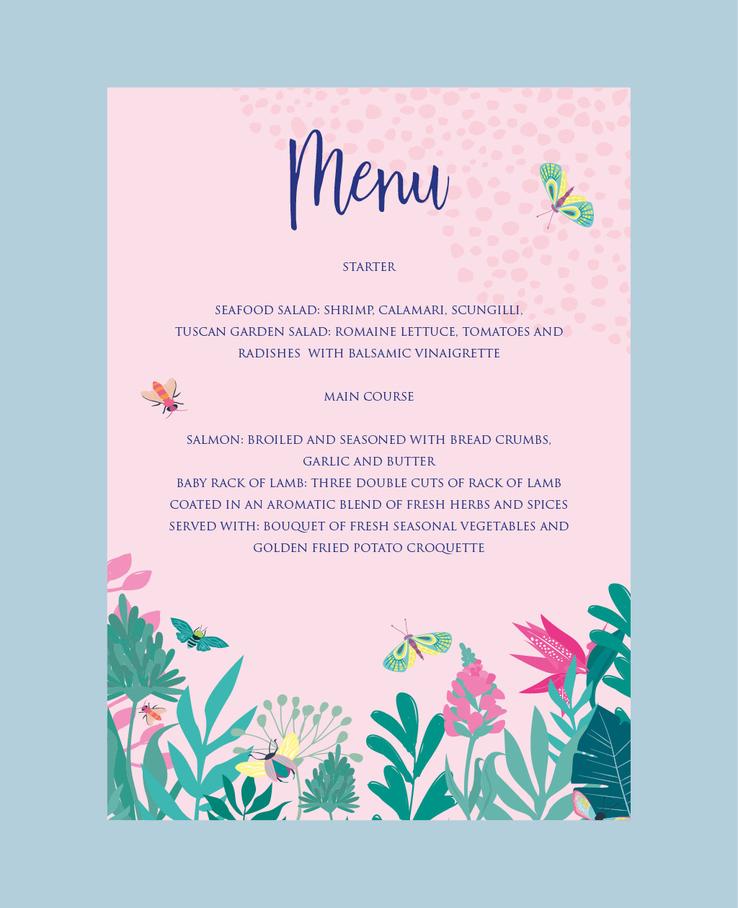 Exotic Foliage stationery menu card
