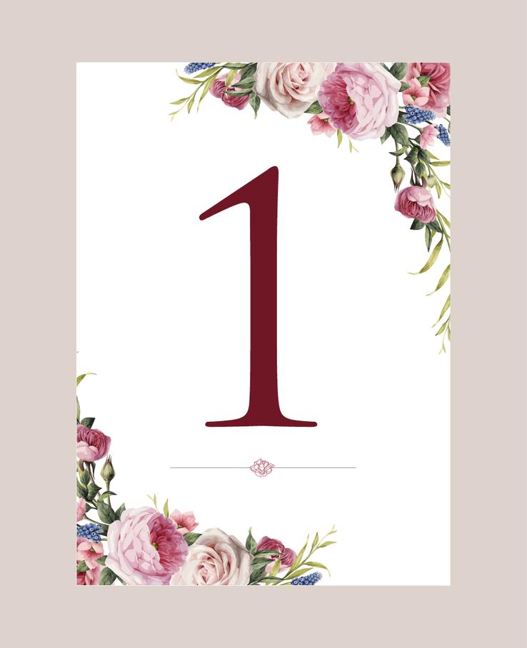 Watercolour Roses Wedding Stationery Table Number