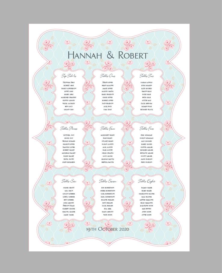 Floral Vintage stationery seating plan