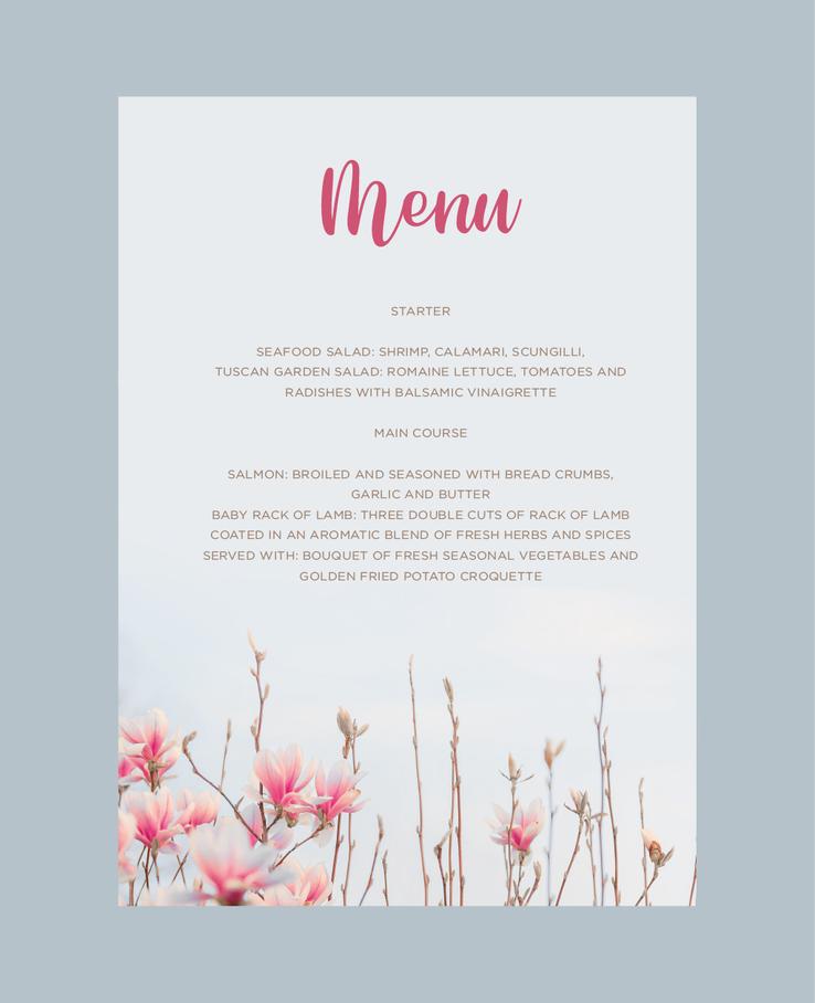 Spring Flowers menu