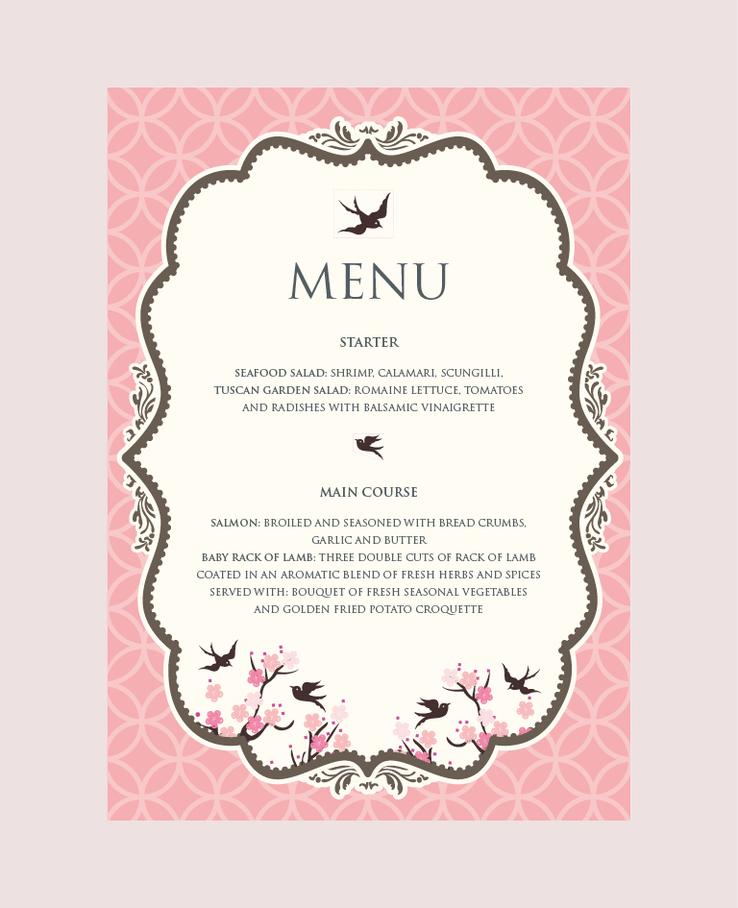 Vintage Swallows Wedding Stationery Menu