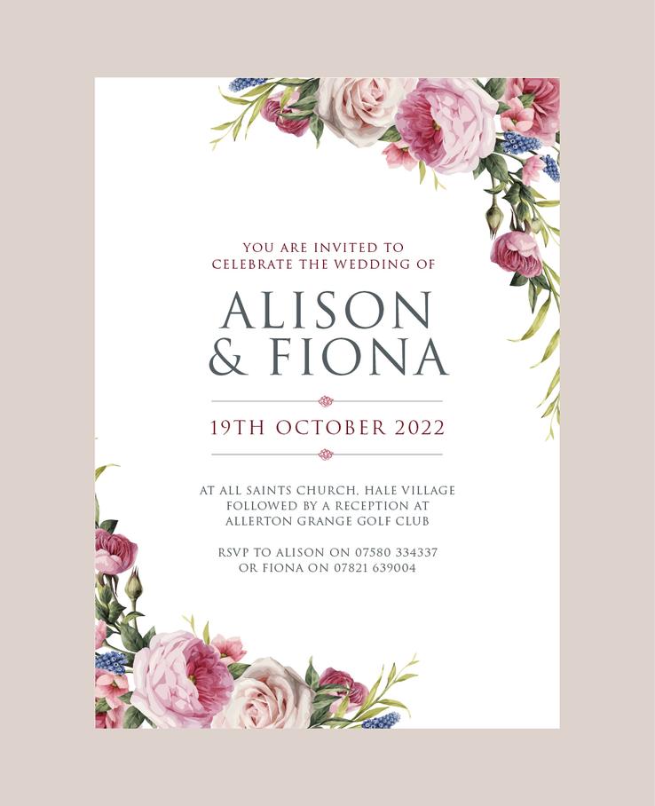 Watercolour Roses Wedding Stationery Invitation